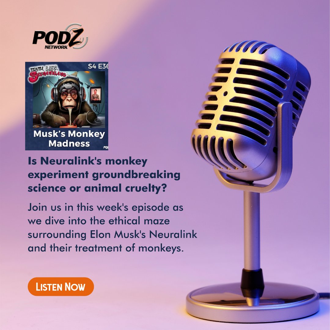 PodzNetwork's tweet image. Last week's episode of The TLS, where we explore Elon Musk's Neuralink and the controversial treatment of monkeys. Is it groundbreaking science or inhumane?
.
.
Listen to the full episode NOW: podznetwork.com
 #PodzNetwork #Podz #PodZofficial