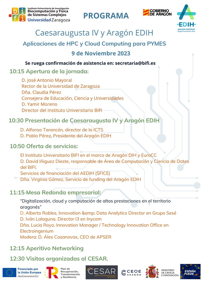 bifi_unizar's tweet photo. 📢No os podéis perder la presentación de Caesaraugusta IV y sus aplicaciones para PYMES en #HPC #CloudComputing 
Mesa redonda con empresas y visitas organizadas al #superordenador
@unizar
@GobAragon 
@CEOEAragon 
@AragonDih 
🗓️ jueves 9 de noviembre a las 10.15
➕info aqui: https://t.co/jV15I5egr0