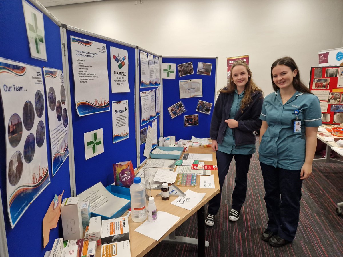 Team Pharmacy <a href="/BlackpoolHosp/">NHS Blackpool Teaching Hospitals 💙🌈</a> careers open day today 10 - 2 in the Education centre. Come down &amp; find out about career opportunities &amp; meet Kimberley &amp; Holly, 2 of our former apprentices <a href="/BTHJobs/">Blackpool Teaching Hospitals Jobs</a> <a href="/NicholaKirk2/">Nichola Kirk</a> <a href="/BTHCSS/">CSSDivisionBVH</a> <a href="/Rebecca_Bond_/">BTH_Chief_Pharmacist</a> <a href="/helenlaura127/">Helen King</a> <a href="/ablessington1/">Amanda Blessington</a> 💊💚