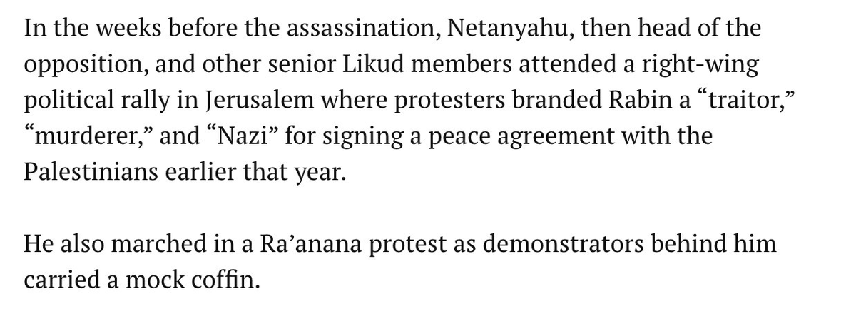 KeithWoodsYT's tweet photo. 🇮🇱🇵🇸 Today, November 4th, marks 28 years since Israel's Prime Minister Yitzhak Rabin was murdered by a Jėwish extremist for seeking a historic peace deal with the Palestinians. 

Many in Israel now blame members of the current Israeli government for the political assassination. In the run up to Rabin's murder, current Prime Minister Benjamin Netanyahu made a series of incendiary speeches, calling Rabin a "Nazi" for entering negotiations with the PLO.

Itamar Ben-Gvir, the current head of National Security in Israel, threatened to kill Rabin several times in his youth, including on Israeli television after stealing an emblem from Rabin's car.

Figures like Netanyahu and Rabin created a climate where any Israeli that sought a peaceful resolution with the Palestinians were seen as traitors and subject to political violence.

Rabin's murder is a reminder of how dangerous the political climate is in Israel for anyone who seeks peace, and what kind of extremists are currently in power in Israel.