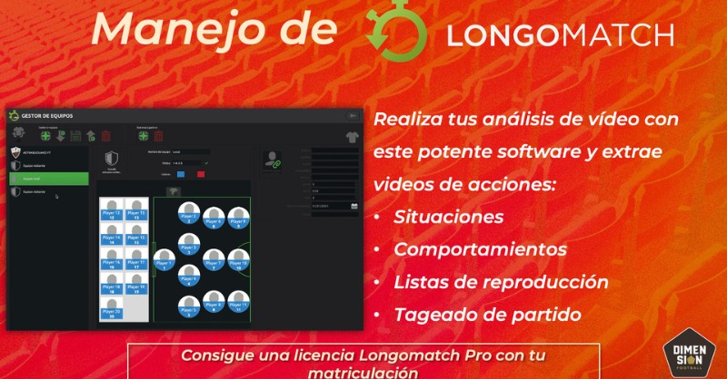 dimensionFTBL's tweet photo. 🔑 @Longomatch_ nos facilita el análisis de partidos: 

Ordena los conceptos del juego ⚽

Descarga el vídeo análisis propio y del rival 🎬

Consigue licencia Longomatch Pro de 2 meses ✅