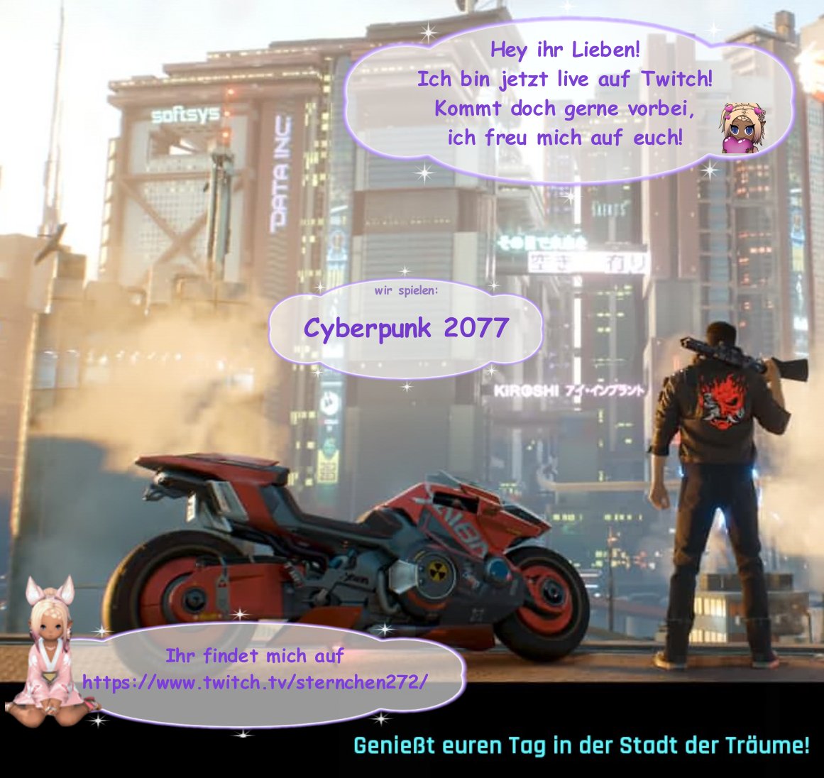 ⭐️Hi ihr Lieben⭐️Ich bin jetzt live auf twitch.tv/sternchen272 - Wir spielen #cyberpunk2077⭐️#RPG #Shooter #SciFi #twitch #varietystreamerin #smallstreamerin #TwitchDE #gaming #gamerin #twitchgirl #vtuberin #twitchgaming