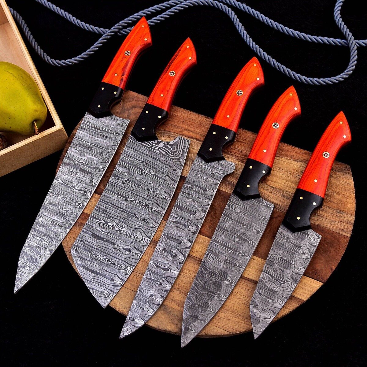 Hand Forged Damascus Steel Beautifully Designed Chef Knives Set with Leather Roll Kit

Ready For Sale!
PM sent for Order or more Informations Thank You!

#chef #chefs #BBQ #BBQueen #damascus #hunting #kitchen #Christmas