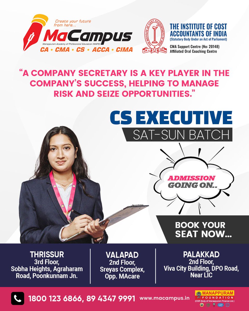 MacampusTcr's tweet photo. MaCampus
(Manappuram Academy of Professional Education)
Punkunnam Jn, Thrissur-02
Call : 1800 123 6866, 8943479991 https://t.co/iASLSKELOL