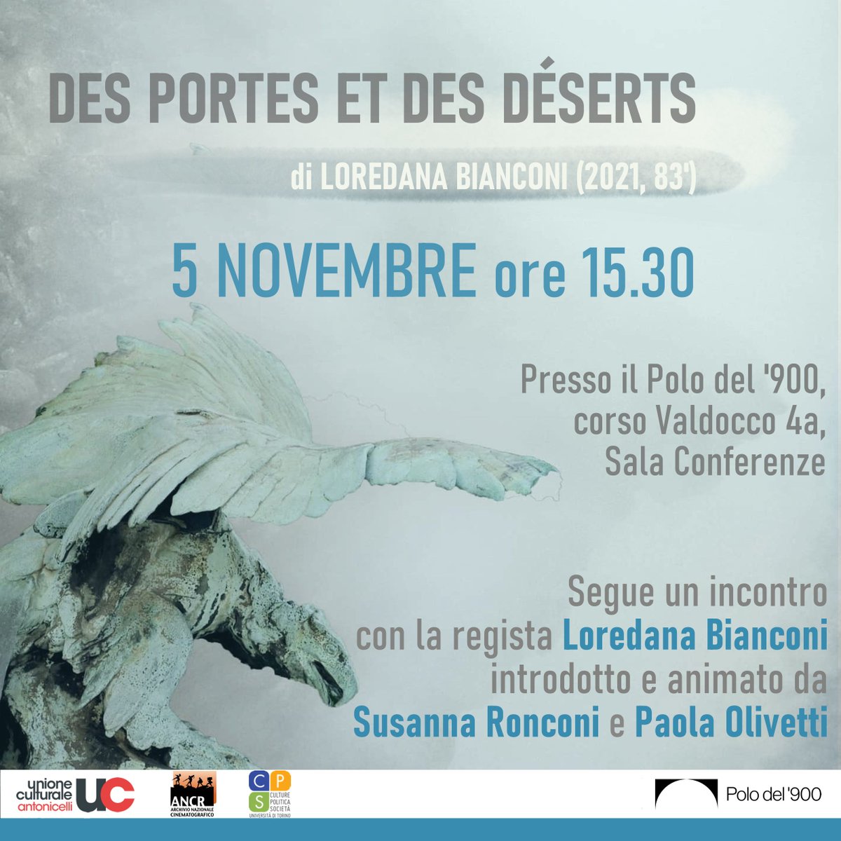 Domani alle 15,30 al <a href="/ilPolodel900/">ilpolodel900</a> presentiamo con la regista, Susanna Ronconi e Paola Oliveti di ANCR il film "Delle porte e dei deserti" (nel programma di Terza Missione "Fuori Campo. Documentari tra Culture, Politica e Società" del Dipartimento CPS, Università di Torino)
