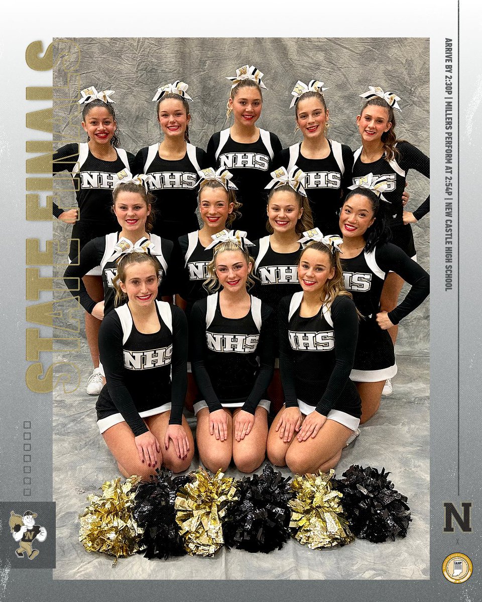 State Finals!
#NeverDaunted 

📅 November 4
📣 Twitter <a href="/MillersCheer/">Noblesville HS Cheerleading</a>
📣 IG @Millers_Cheer
🆚 IASP State Finals
⏰ JV 6P // Varsity 7:30p
📍 New Castle High School
🎟 General Admission shorturl.at/jVW36
🎟 Student Discount shorturl.at/wAFI8