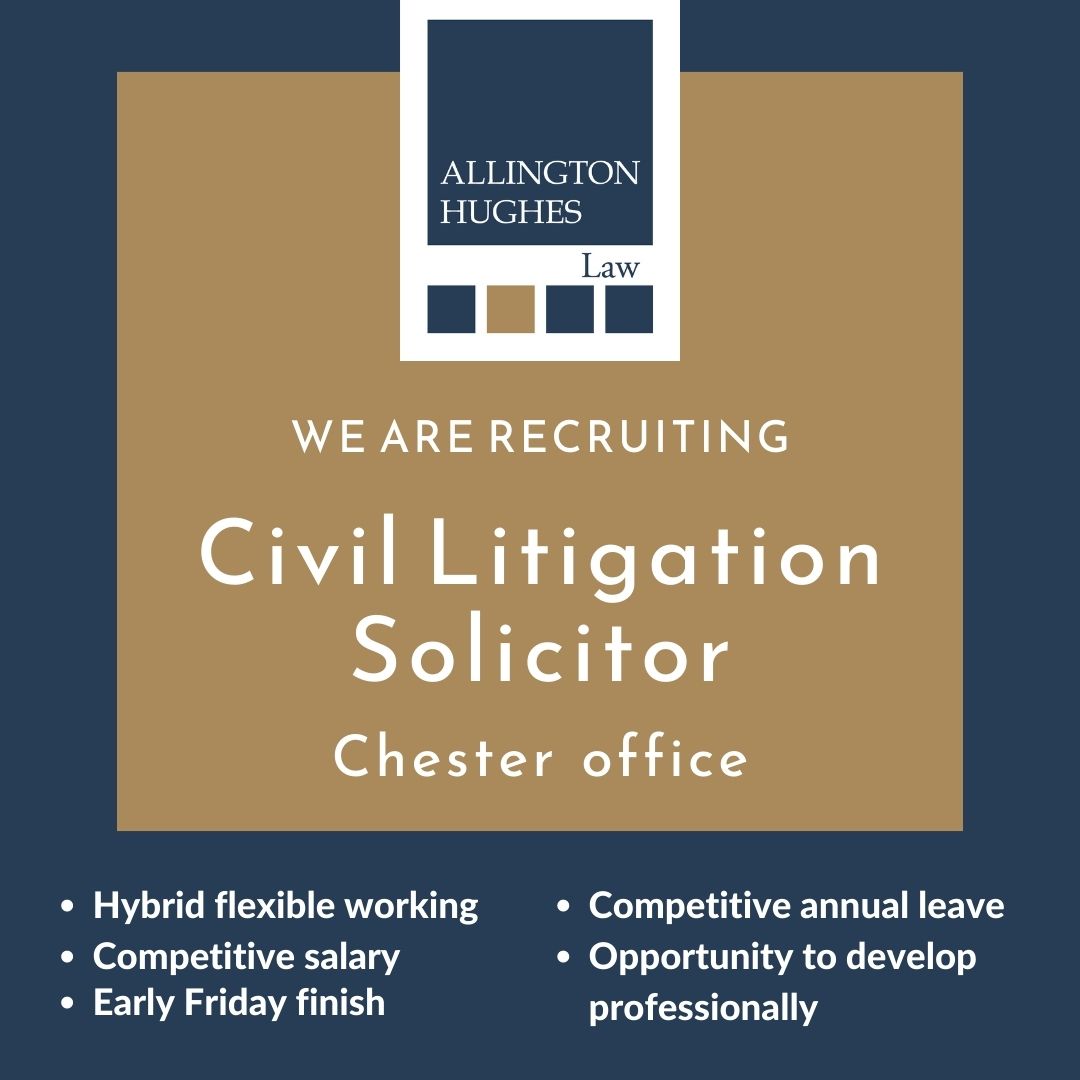 𝙅𝙊𝘽 𝘼𝙇𝙀𝙍𝙏 We’re looking for a 𝐂𝐢𝐯𝐢𝐥 𝐋𝐢𝐭𝐢𝐠𝐚𝐭𝐢𝐨𝐧 𝐒𝐨𝐥𝐢𝐜𝐢𝐭𝐨𝐫 ⚖️ to join our Chester 📍 office For more information visit our website: allingtonhughes.co.uk/about-us/caree… #lawjobs #solicitors #chester #litigation #legaljobs