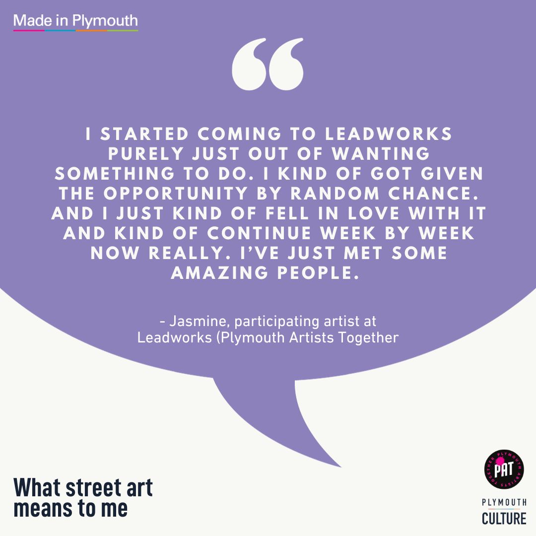 From Jasmine, participating artist at Plymouth Artists Together's Leadworks group.

Has street art made an impact in your life? Let us know 👇

#madeinplymouth #plymouthculture #cultureisalive #plymouthartiststogether #streetartuk