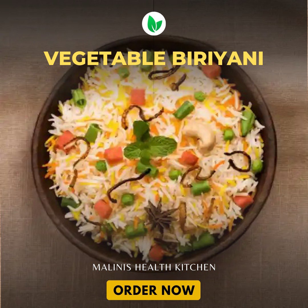Introducing a guilt-free delight from Malini's Health Kitchen! 🌱 

Our Vegetable Biryani is a perfect blend of taste and nutrition. 

Say goodbye to compromise and hello to a delicious, wholesome meal. 🍛✨ 

#MalinisHealthKitchen #VegetableBiryani #NutritionFirst