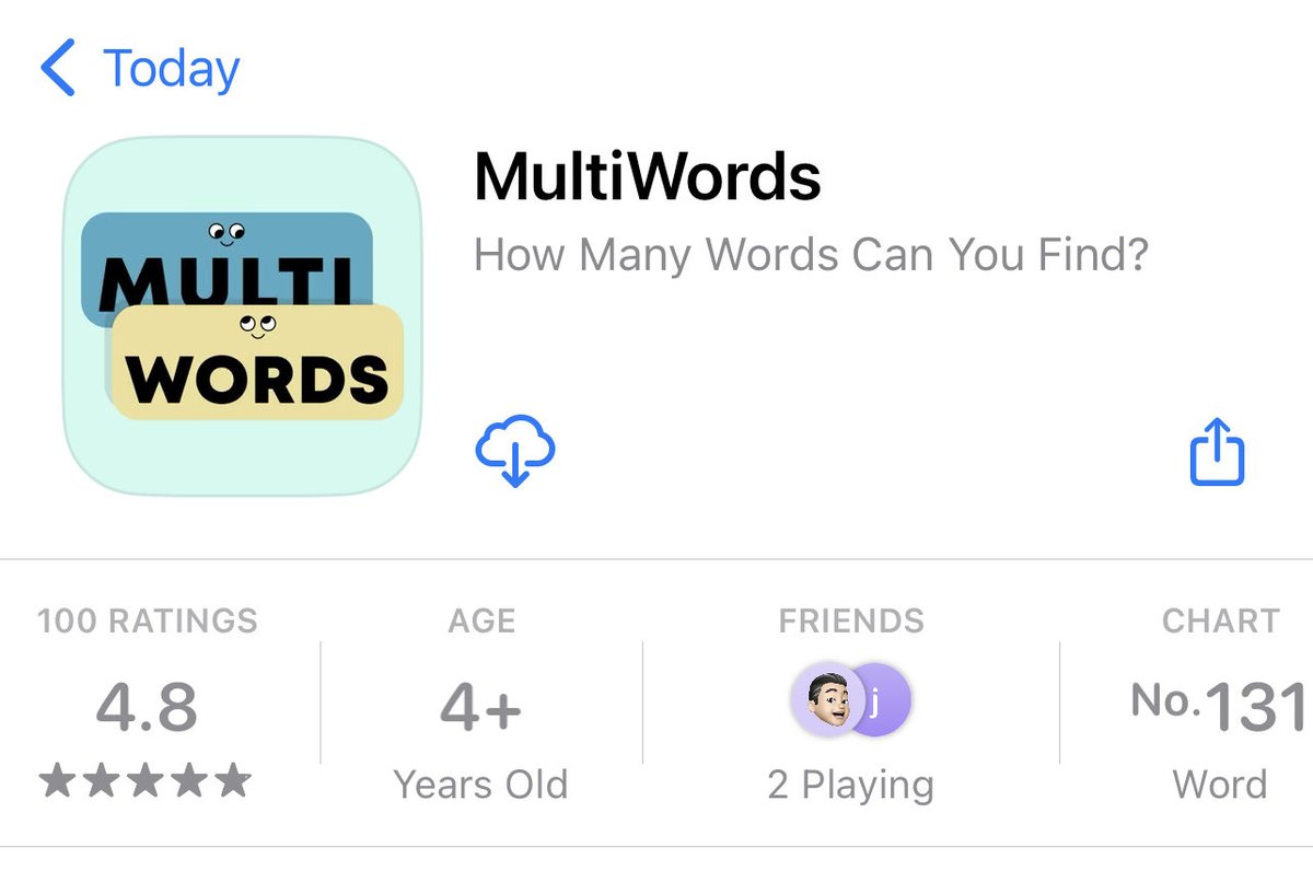 🥳  WAHOOOOOO! 🥳

100 reviews for my app MultiWords and it’s in the charts!

'I’ve been playing for 10 minutes and am already addicted!'
apps.apple.com/us/app/multiwo…

Working very hard on a new update so do please let me know what you would like to see!

#buildinpublic #iOS #wordgame