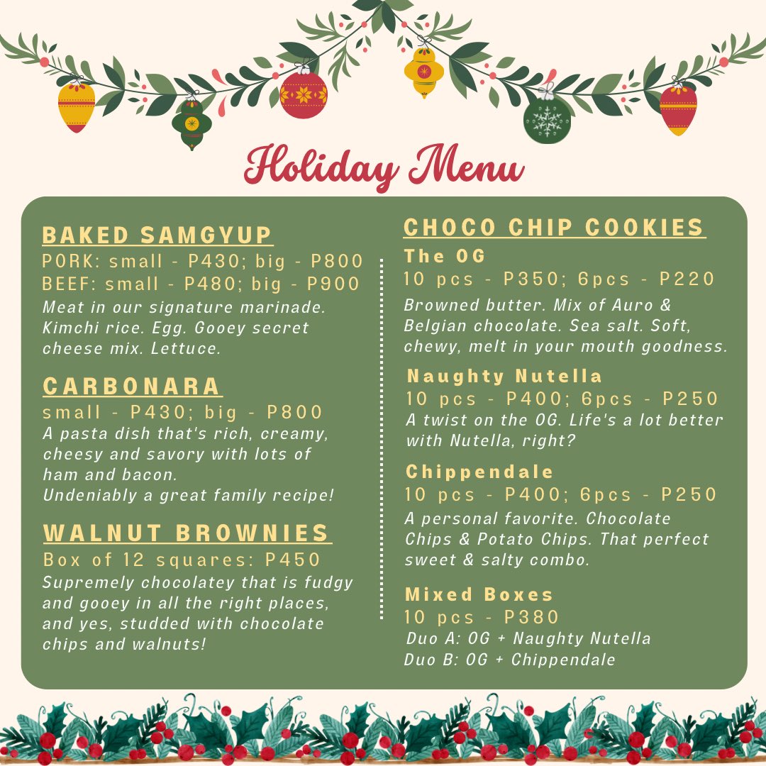 kitchen_chacha's tweet photo. We're back for the holidays and ready to take your orders for Christmas! 🎄🎅🏻 If you're thinking to have your orders delivered on a different date, send us a message! 🧡 https://t.co/PTI6VIQvFX