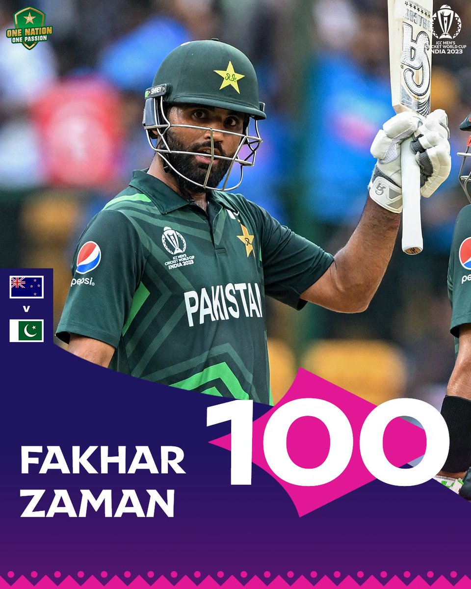 TheRealPCB's tweet photo. 🚨 FASTEST WORLD CUP CENTURY FOR A PAKISTAN BATTER 🚨

9️⃣ sixes in his 63-ball 💯! 🤯

#NZvPAK | #CWC23 | #DattKePakistani