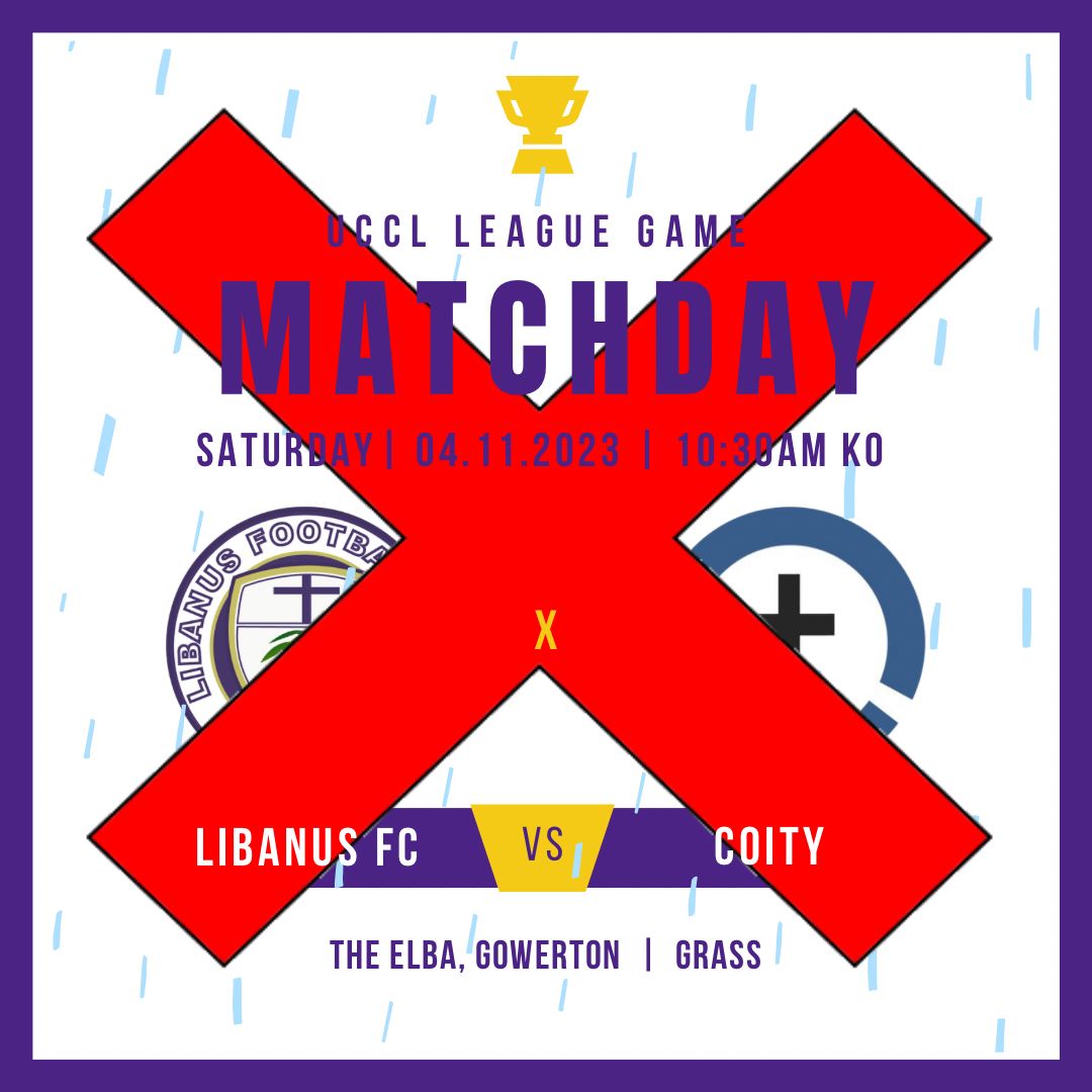🚨 MATCH POSTPONED 🚨

Unfortunately our league game this weekend has been postponed again due to the bad weather and a waterlogged pitch 😞

#UppaLibs 💜🤍💜