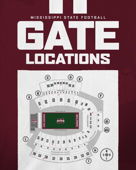 𝗚𝗔𝗧𝗘 𝗜𝗡𝗙𝗢   
» All gates open at 4:15 PM excluding Gate A which will remain closed until the conclusion of Dawg Walk   
» All ticket holders, other than students, can enter at any gate 
» Students must enter through Gate F