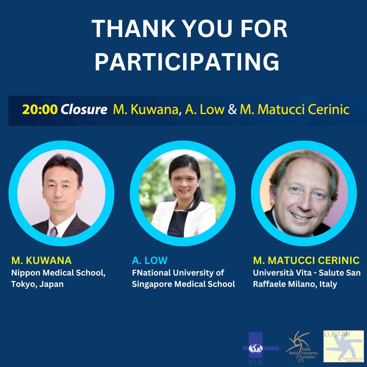 🌟 A heartfelt 👏 'Thank You' from the organizers, Professors A. Low, M. Kuwana, M. Matucci Cerinic , for your incredible participation in this joint e-Masterclass by WSF and APLAR . With over 🎉 500 subscribers from all around the globe, it's been an outstanding success! 🌍🌍🌏