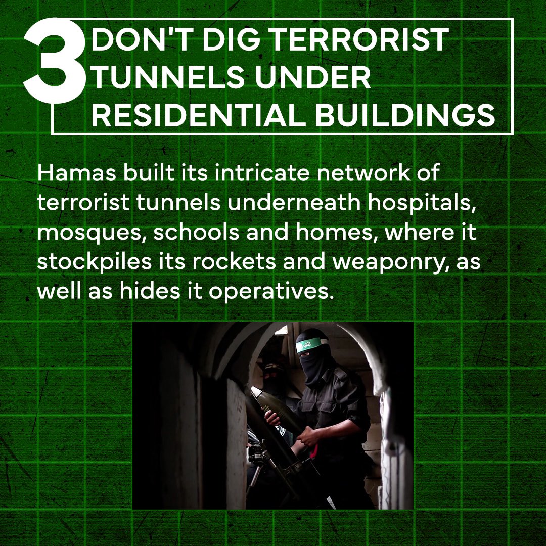 IDF's tweet photo. Since Hamas clearly doesn't care about Gazans' wellbeing, here are some pointers: https://t.co/c6mVcQm0Ld