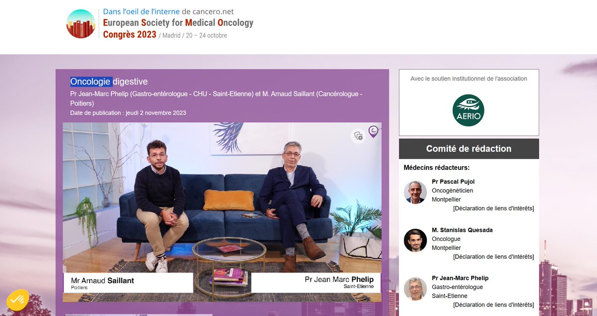 *Dans l'oeil de le l'interne* 🧐

Retrouvez les actualités du congrès de l'ESMO 2023 en oncologie digestive et en médecine de précision

-&gt; présentées par un tandem interne-sénior

<a href="/mediscoop_net/">Mediscoop</a>  <a href="/asaillant_/">Arnaud Saillant</a> <a href="/JMarcPhelip/">Phelip Jean Marc</a> 

mediscoop.net/cancerologie/e…