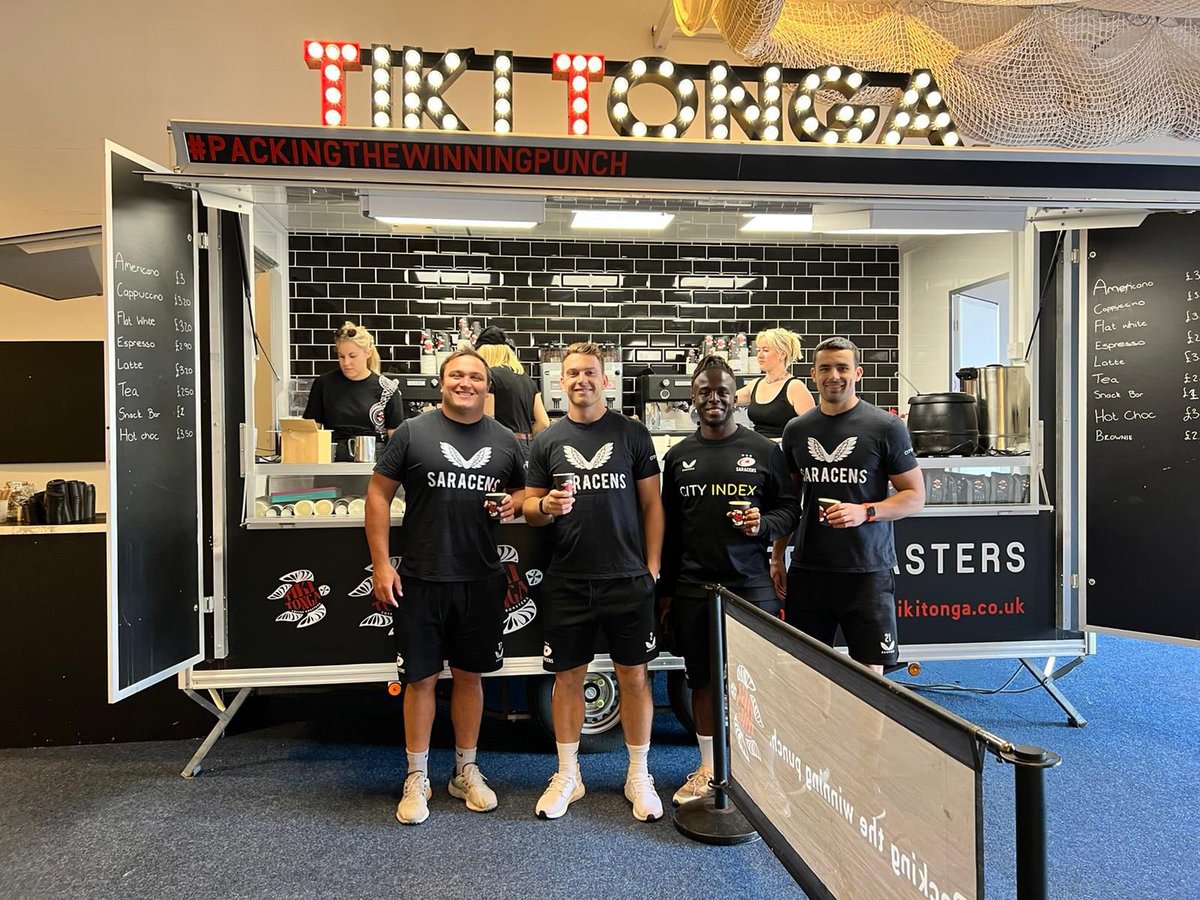 Clash of the Titans!
<a href="/Saracens/">Saracens Rugby Club</a> vs <a href="/LeicesterTigers/">Leicester Tigers</a> 
All the lads are back! ⚡️

Can’t wait to welcome you all, 
for a cup of Tiki Tonga ☕️!
#packingthewinningpunch