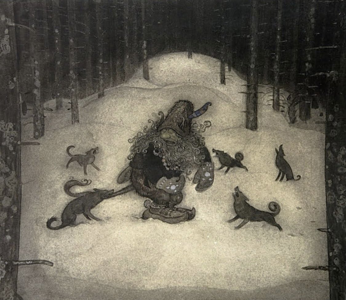 According to Scandinavian folklore, saying the word wolf (Old Norse 'ulfr') would make a wolf magically appear. Since wolves were feared, the word itself became surrounded by taboos and people would use other words when talking about wolves, like 'grábeinn' (grey legs).