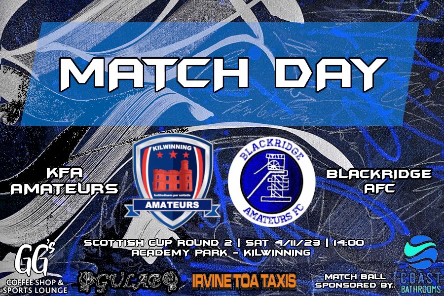 ⚽️ Game Day ⚽️

Back home in the Scottish Cup 3rd round today against <a href="/BlackridgeAFC/">Blackridge Amateurs FC</a>.

🏆 | Scottish Cup: Round 2
🆚 | Blackridge AFC
📍 | Academy Park, Kilwinning
🕑 | Kickoff 2:00pm

Come down and support the team 👏