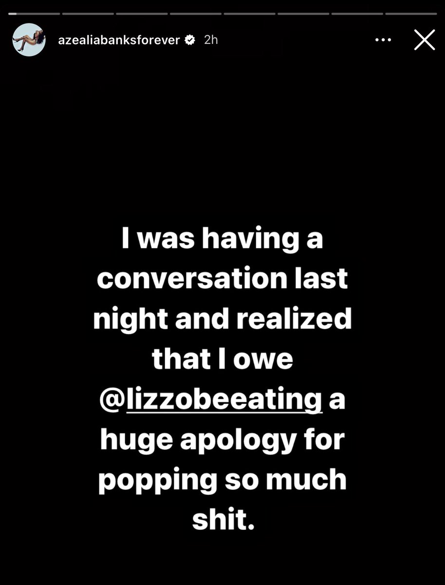 AzealiaNews's tweet photo. Azealia Banks apologises to Lizzo, via Instagram Stories https://t.co/cZx4LNRigE