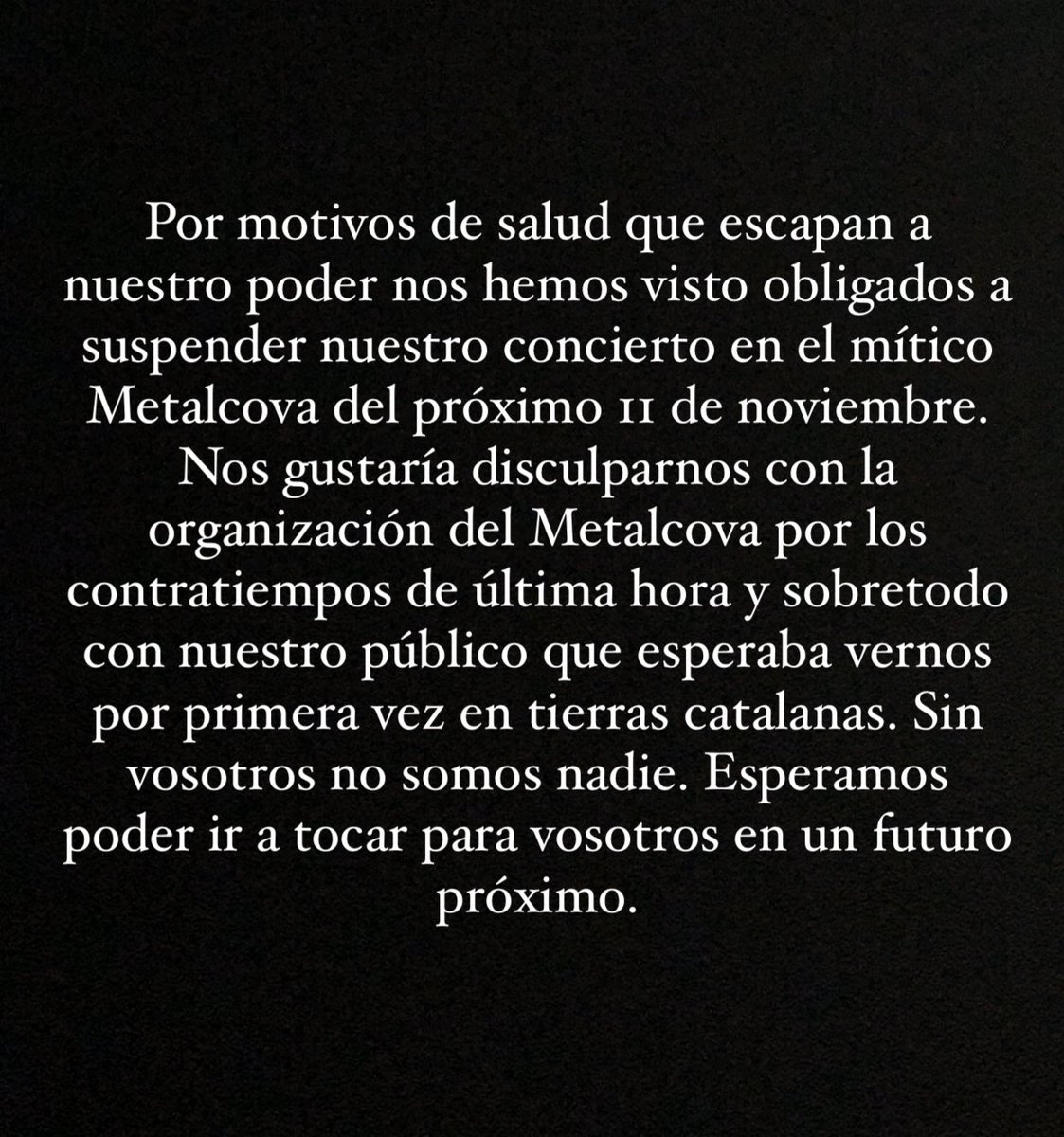 Información importante sobre nuestro concierto en el Metalcova este 11 de Noviembre ❕❕