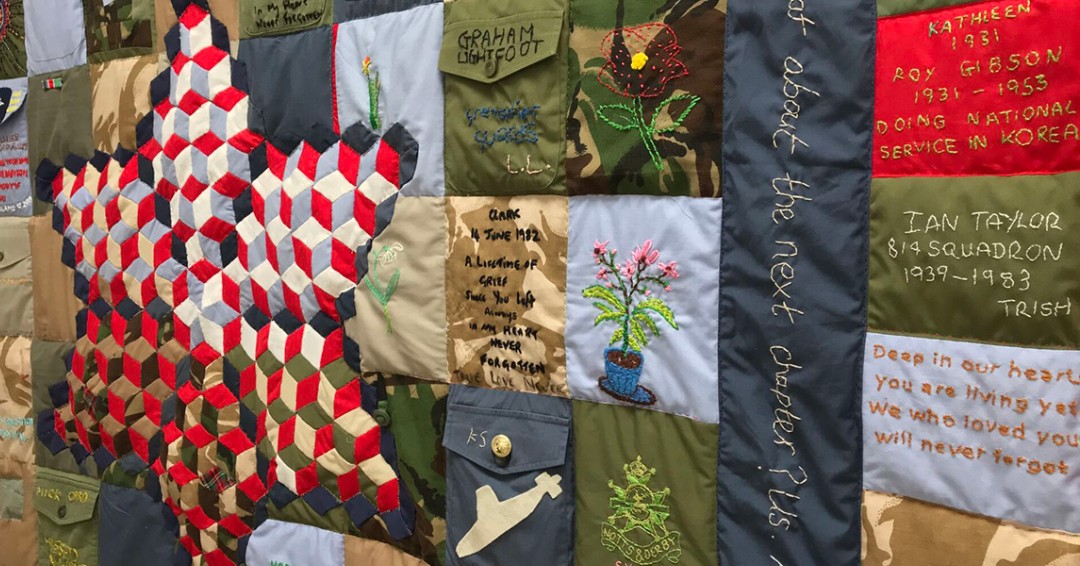 War Widows Quilt
10 - 12 November 2023
Come and admire the War Widows Quilt.
It was made by over 90 war widows and their families from second-hand armed forces shirts. Its squares tell moving stories of love, loss and grief that connect women across generations.
#LestWeForget