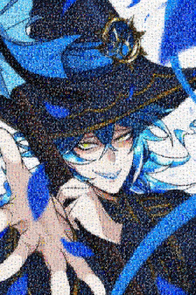 solo 1boy male focus blue hair hat blue lips yellow eyes  illustration images