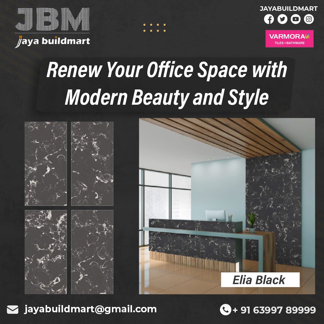 Renew your office space with a touch of modern beauty and style through our exquisite tiles. Our collection offers a wide range of options to suit your unique vision. 

#Officespace #Floortiles #Luxuryspaces #Interiors #Stylish #Hyderabad #Jayabuildmart