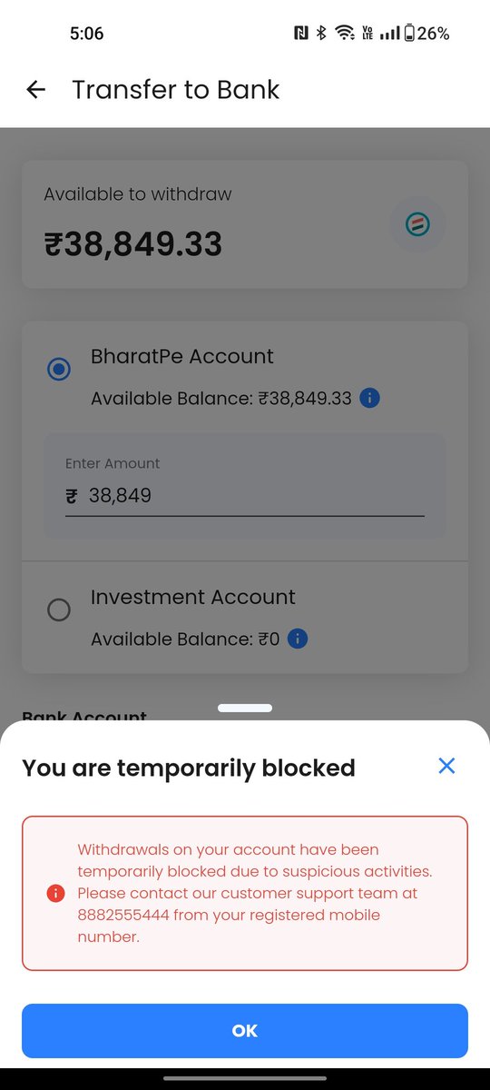 shrey_kumar_'s tweet photo. @bharatpeindia what is this behaviour I call your customer car but call was no connect and I cant withdrawal my amount this is totally wrong https://t.co/erKFxMWXLN