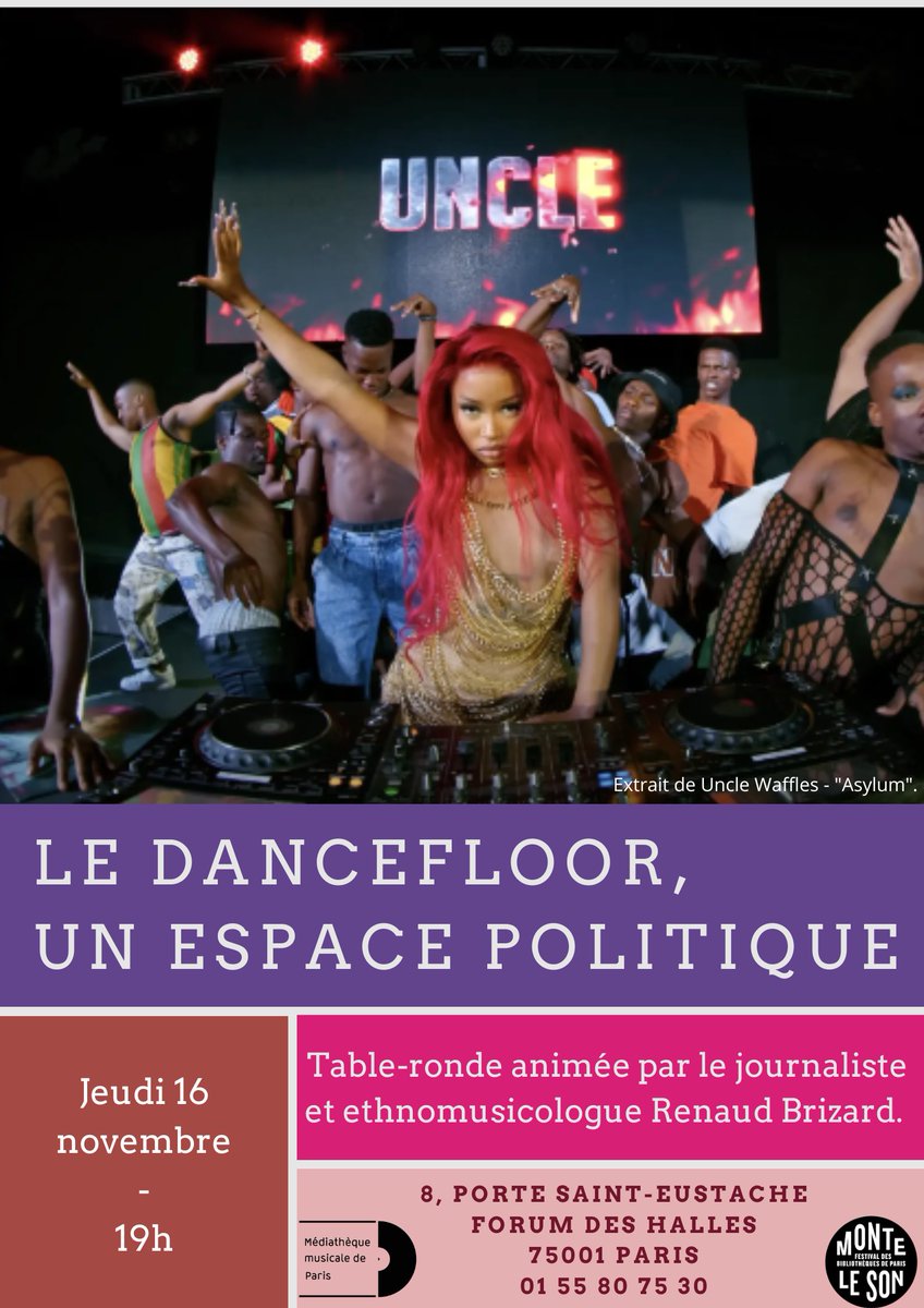 Avec Carla Nate du collectif Perreo Supremo, Snake Ninja (vogueur et membre de la Créole) et Patricia Badin, danseuse, chorégraphe et professeure de twerk.
Une proposition de Renaud Brizard dans le cadre du festival #Monteleson

Le dancefloor, un espace politique - Ville de Paris