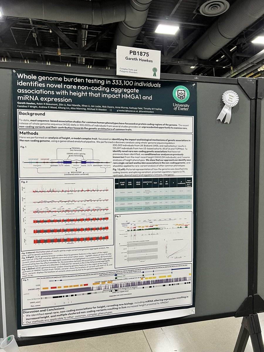 Come see my poster (1875) today 14:15-16:15 describing our exciting work on whole genome sequences on height paired with the classic polygenic trait of human height, to hear about how we identified some of the first rare non-coding genetic aggregates! #ASHG23 #ASHG2023