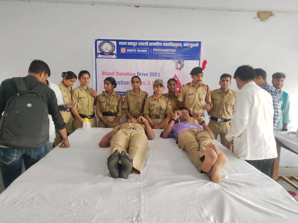 NCCDteRajasthan's tweet photo. #Workformankind
A Blood donation camp was organized under the aegis of 1 Raj Bn NCC / Jaipur Gp at LBS Govt College Kotputli. A total of one ANO & 50 NCC cadets donated their blood in the camp. @adgpi @gpsingh3para @HQ_DG_NCC @mygovindia @RajGovOfficial @SWComd_IA https://t.co/ARASHqm7Sm