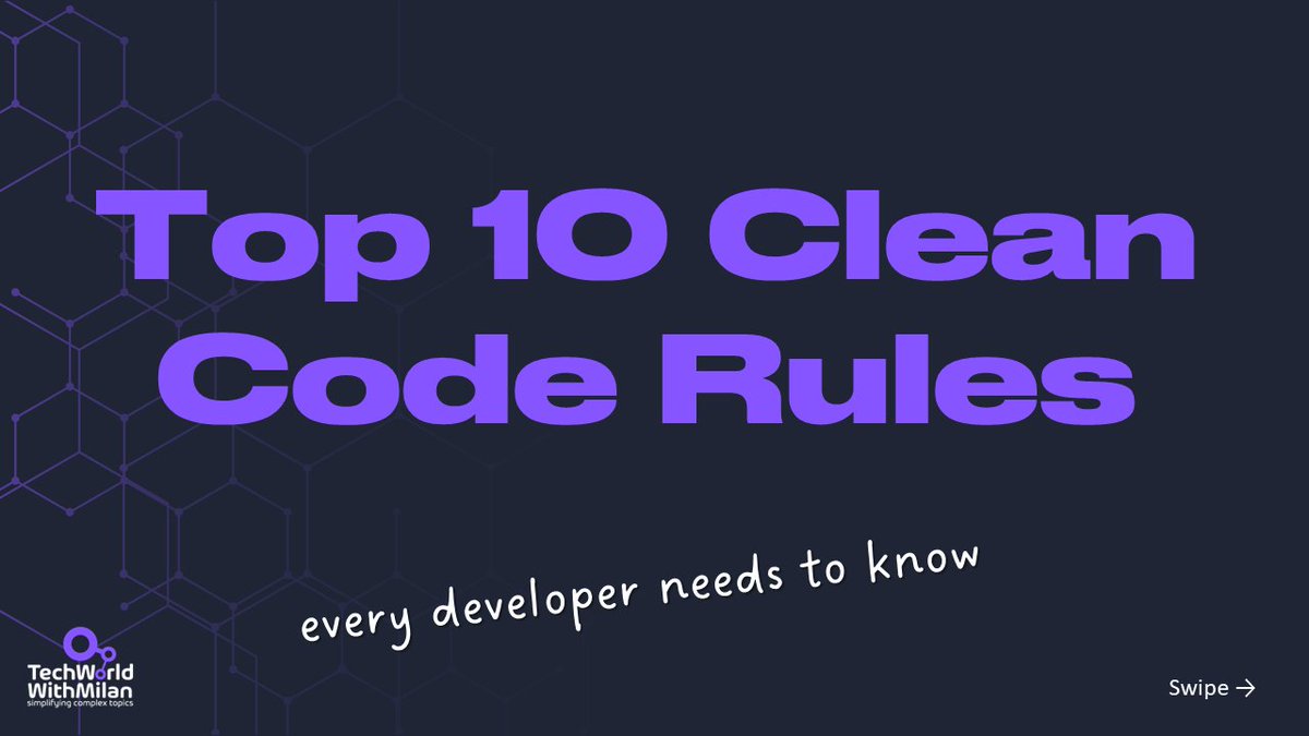𝗧𝗼𝗽 𝟭𝟬 𝗖𝗹𝗲𝗮𝗻 𝗖𝗼𝗱𝗲 𝗥𝘂𝗹𝗲𝘀

In the probably most famous book of software engineering, "Clean Code," Uncle Bob Martin defined some guidances and rules we need to follow, especially when we're inexperienced. With more experience, some of the rules can be broken.