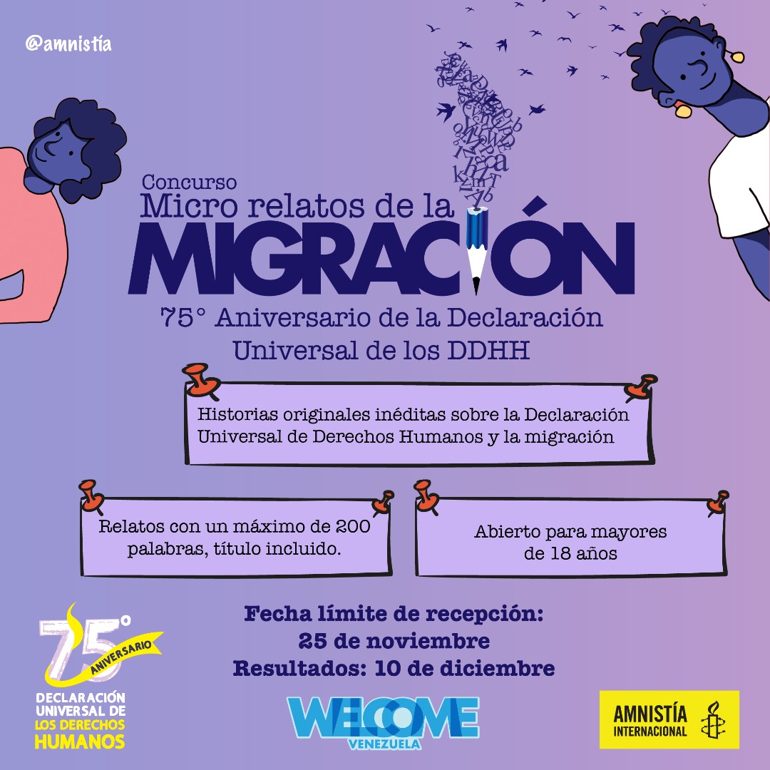 GomezMarcos's tweet photo. 📜 Participa en el Concurso de Microrrelatos sobre la Declaración Universal de Derechos Humanos

Arma tu texto creativo (200 palabras máximo)
 
Fecha límite: 25 de noviembre de 2023

👇 Conoce las bases y envía tu relato a concurso@aiven.org

https://t.co/nkbnsUtZv1 https://t.co/nDDyL31a0x