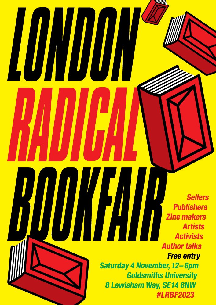 We’re all set up at the London Rad Bookfair with all of our little rebels in a row, in a stack, in a tumble. It’s midday. The doors are open! Come see us & all the other rad book traders & publishers 😊🪧