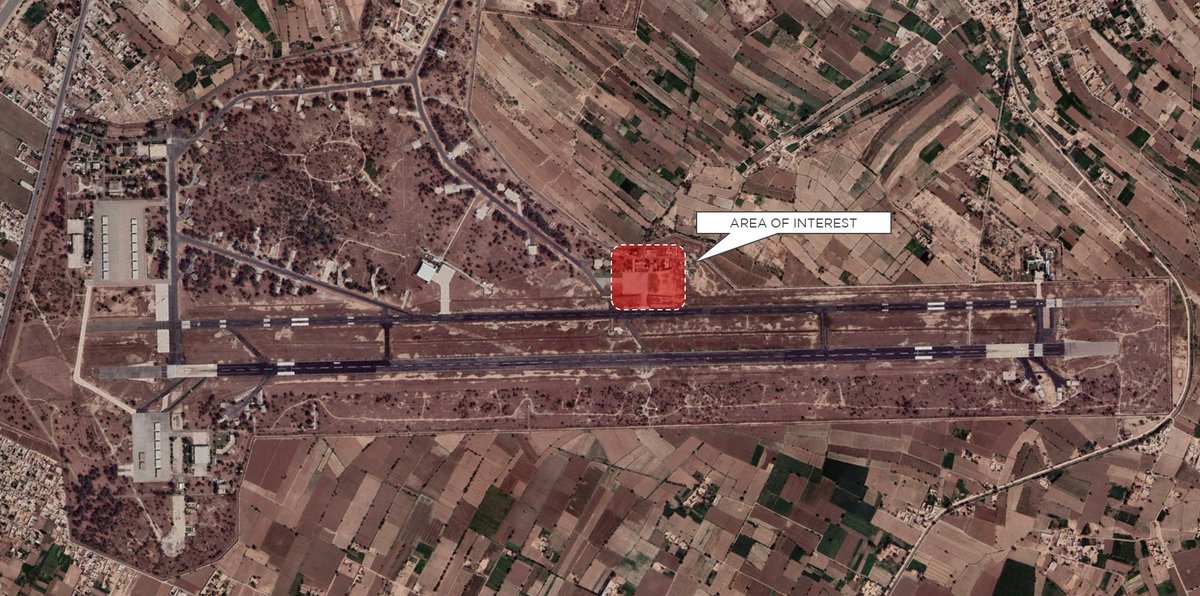 Possible geolocation of the bodies of terrorists killed in #Mianwali (after a terror attack on a Pakistan Airforce Base) puts the ground image right opposite an apron near the runways, not sure if that's how far they got in .. or this is just a post op image