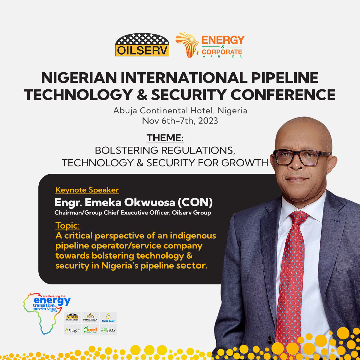 OilservLimited's tweet image. We&apos;re excited to share that we&apos;ll be participating in the Nigerian International Pipeline Technology &amp;amp; Security Conference (NIPITECS) on November 6-7, 2023, at the  Abuja Continental Hotel in Nigeria.

We can&apos;t wait to connect with you there!
#Nipitecs2023 #pipelinesafety