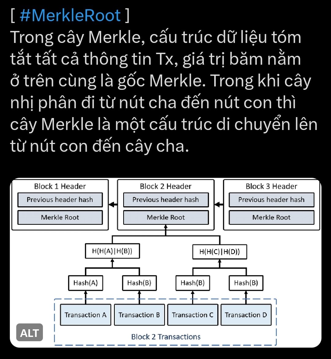 haidang1008's tweet photo. [#MerkleRoot]
In the Merkle tree, a data structure that summarizes all Tx info, the hash value located at the top is Merkle root. While binary tree flows from the parent node to the child node, Merkle tree is a structure that moves upward from the child node to the parent tree. https://t.co/GlYtm3E3qa