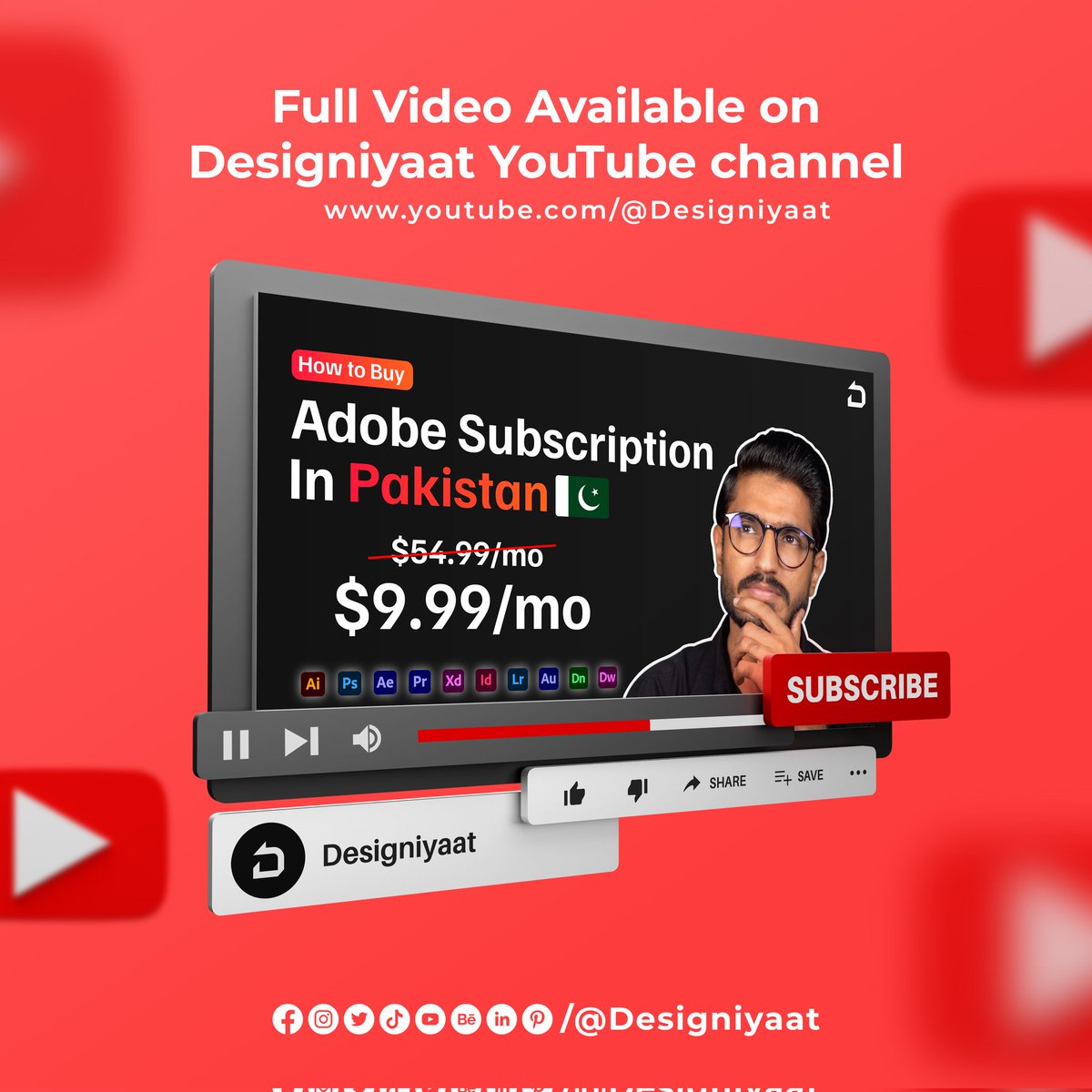 Designiyaat's tweet photo. Here is how you can Buy Adobe Subscription in Pakistan for $10.

You will get Adobe all apps including Adobe Photoshop, Adobe Illustrator, Premier Pro, After Effects, etc.
Watch the Full Video on @Designiyaat YouTube Channel.

#BilawalHassan #Designiyaat #Adobe #AdobePhotoshop https://t.co/I8tzGoNFYe