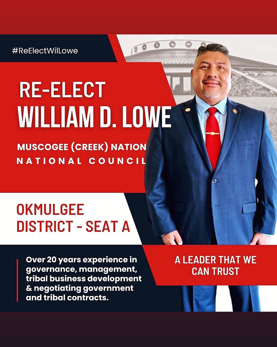 GreatWilliam's tweet photo. Today is Election Day! Vote to re-elect ME, WILLIAM LOWE! I've worked hard to serve our great Mvskoke Nation and promise to continue doing my best for ALL Mvskoke Citizens! Your support means the world to me. Let's make this happen together! 
#ReElectWilLowe #MvskokeVeteran https://t.co/5aDhEH3Sl9