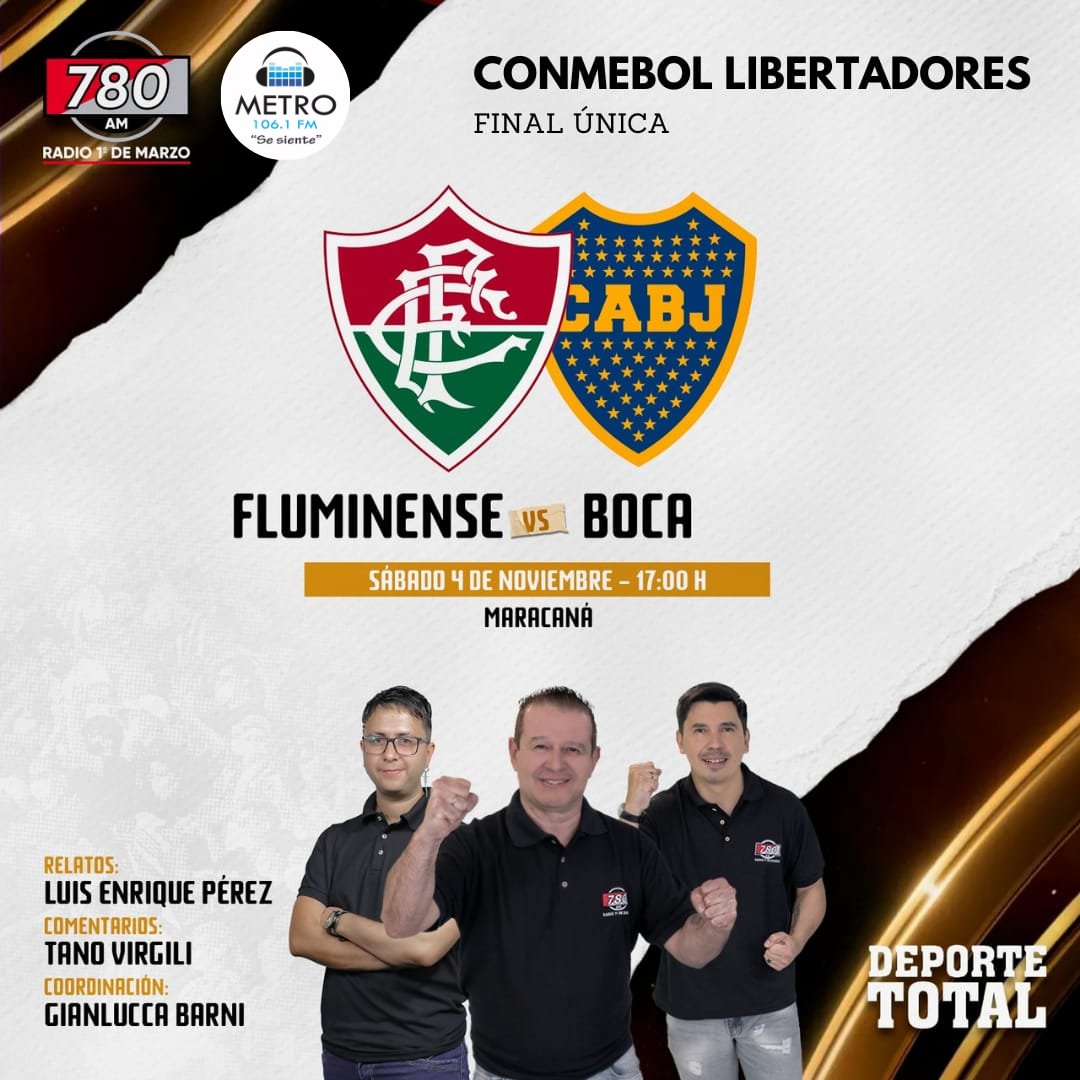 RadioMetro1061's tweet photo. ¡No te pierdas la emoción de la final de la Copa Libertadores! Te traemos la mejor cobertura en vivo con relatos de Luis Enrique Pérez,  comentarios de Tano Virgili y coordinación de Gianlucca Barni. Sintoniza con nosotros y disfruta de toda la pasión del fútbol sudamericano. https://t.co/IxMEh66EPW