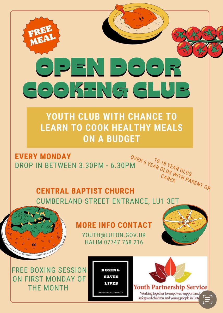 LUTON LET’S GOOO!! On Monday we will be joining the Luton Youth Partnership for a monthly boxing session to get you out all #StrivingAndThriving and set you up for the week. We will start at 3.45 and go to 4.30 by which time you can join the cooking and the Open Door fun 🙌🏻