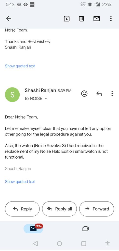 ShashiR1993's tweet photo. Thoughtful about the way @gonoise is handling the complaint and issues. Delivered a product which might have manufacturing defect...then in replacement just sent me downgraded product which is not again functional. https://t.co/LqS1mt2PRe