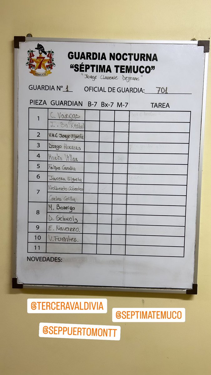 Guardia en <a href="/SeptimaTemuco/">Bomberos 7ma Temuco</a> con los amigos de <a href="/SepPuertoMontt/">Séptima Puerto Montt</a> <a href="/TerceraValdivia/">Tercera Valdivia</a>
