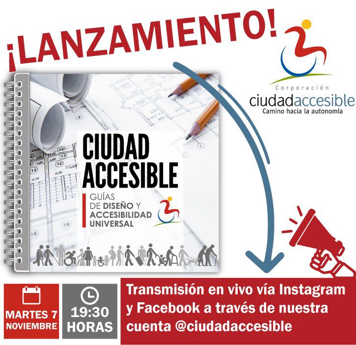 LasCondesAxeSOS's tweet photo. @ciudadaccesible invita a unirse el próximo martes 7 de noviembre a las 19:30 hrs, a través de instagram y facebook a la transmisión en vivo 
del lanzamiento de su nueva publicación
GUÍAS DE DISEÑO Y ACCESIBILIDAD UNIVERSAL
@DuocUC @colegioarq @FundConTrabajo 
Los esperamos!! https://t.co/Ac72KuFFto