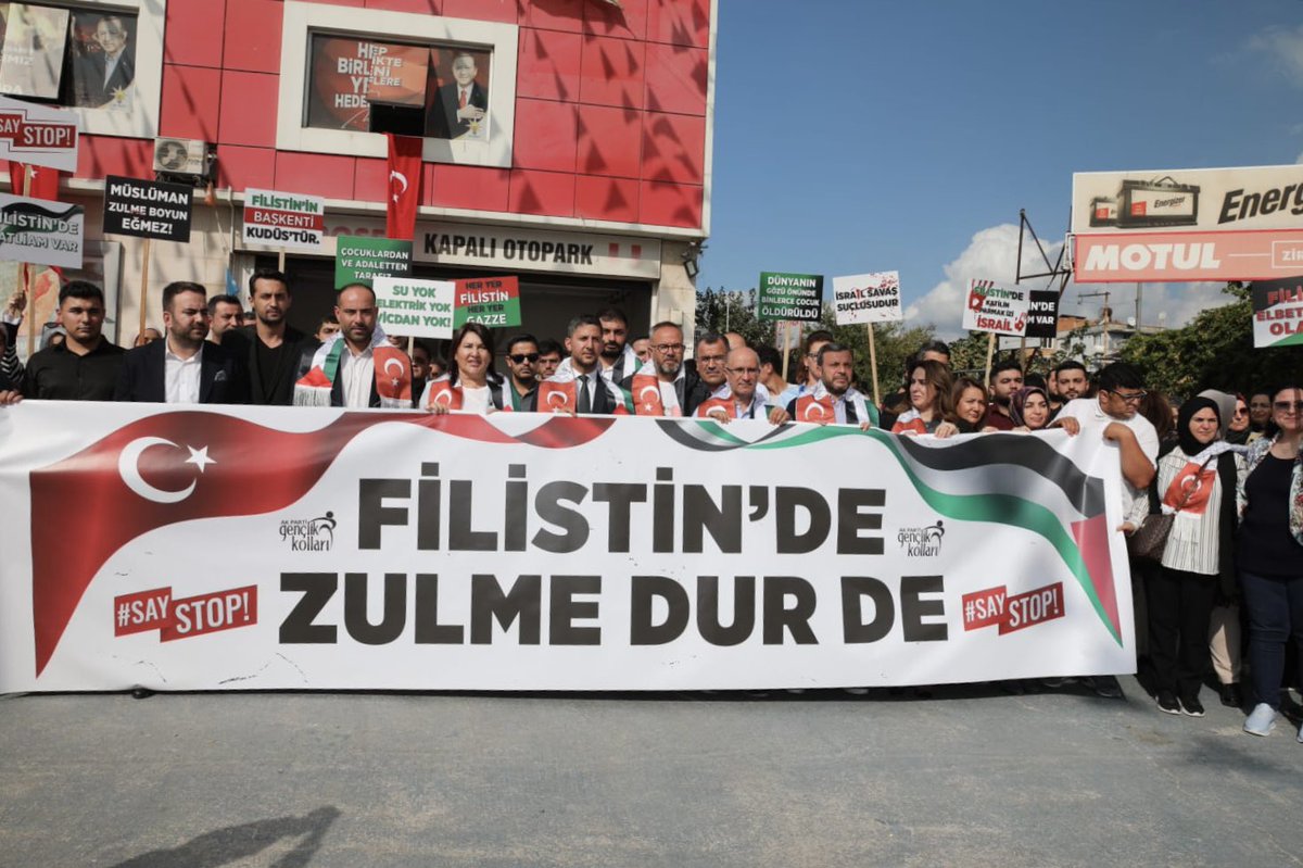 mustafayildiiz's tweet photo. Filistin’de İsrail’in vahşetten farksız katliamına karşı çıkmak ve mazlum Filistinlilerin feryatlarına kulak vermek için AK Parti Adana İl Gençlik Kolları olarak genç kardeşlerimizle birlikte yürüyüşümüzü gerçekleştirdik. 

Cumhurbaşkanımız Sayın @RTErdogan’dan gördüğümüz üzere, zalimin karşısında, mazlumların yanında olmaya devam edeceğiz! 

#SayStop
#GazzedekiSoykırımaDurDe