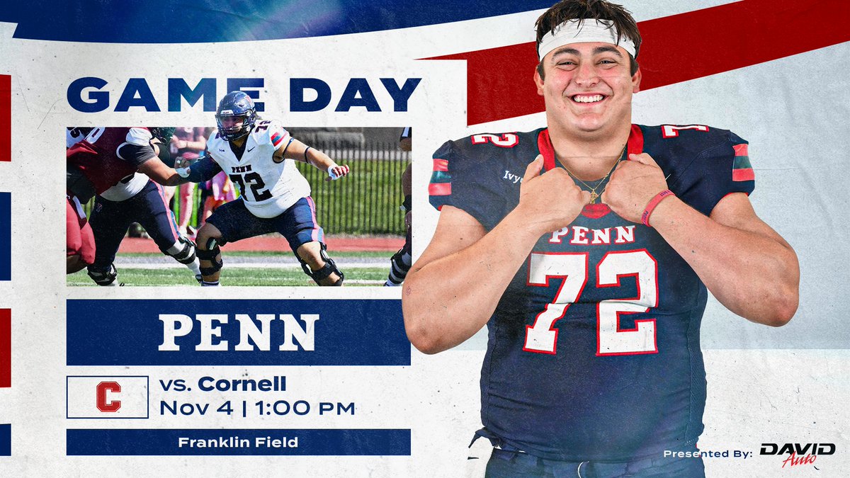 𝗚𝗔𝗠𝗘 𝗗𝗔𝗬 It's Homecoming at Franklin Field! 🆚 Cornell 📍 Franklin Field ⏰ 1 PM 📺 ESPN+ - bit.ly/3u9JvJi 📻 QAN - bit.ly/48eFAL5 📊 bit.ly/3SpA3M8 📰 bit.ly/45X61lW 🎟️ bit.ly/40jvm8q #FightOnPenn x #BEGREAT