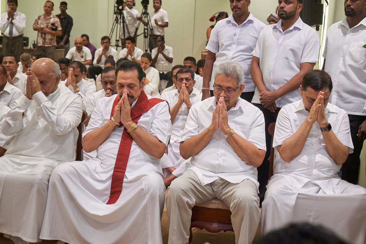 GotabayaR's tweet photo. Participated in a Pirith ceremony held at the #SLPP. Maha Sangha gave blessings on the occasion of the 7th Anniversary of our party. Former President @PresRajapaksa, Prime Minister @DCRGunawardena, @PodujanaParty National Organiser @RealBRajapaksa &amp; many party members joined us. https://t.co/wbHd5Bjiib