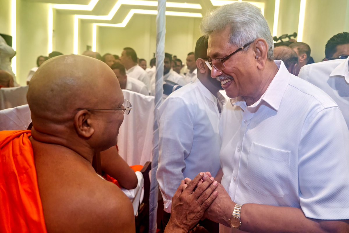 Participated in a Pirith ceremony held at the #SLPP. Maha Sangha gave blessings on the occasion of the 7th Anniversary of our party. Former President @PresRajapaksa, Prime Minister @DCRGunawardena, @PodujanaParty National Organiser @RealBRajapaksa & many party members joined us.